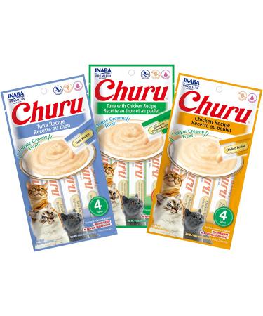Churu Lickable Creamy Pure Cat Treats 3 Flavor Variety Pack of 12 Tubes