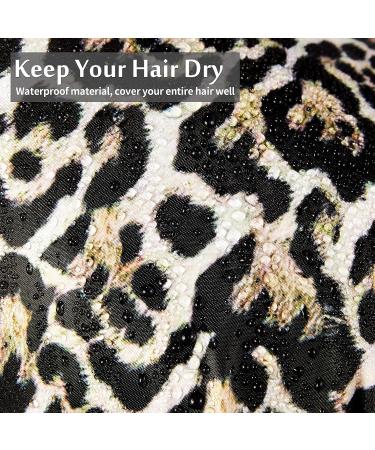 2-Pack Waterproof Reusable Shower Caps for Women - Palm Leaf and Leopard Design - Elastic Hem Turban Shower Caps for Long, Short, and Curly Hair - Ideal for Women and Girls - Buy Online on GoSupps.com