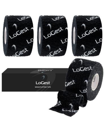 Logest 4 Pack Black or White Weightlifting Tape - Thumb Tape for Wrapping Fingers Wrists Palms - Grip Tape for Weightlifting Deadlifting Rock Climbing Crossfit Equipment Goat Tape 4 ROLLS Black 1.5-Inch