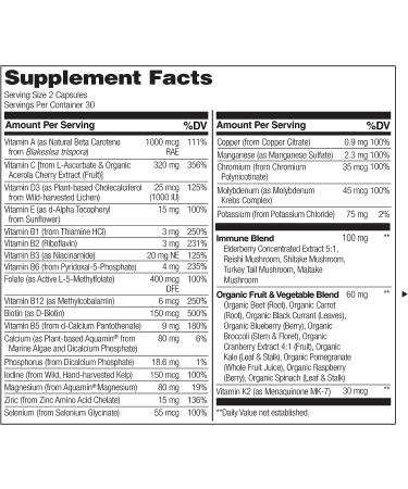 NATURELO Whole Food Multivitamin + Immune Blend - 60 Vegan Capsules with Elderberry, Mushrooms, Vitamin C, D3, Zinc for Extra Immune Support - Buy Online on GoSupps.com