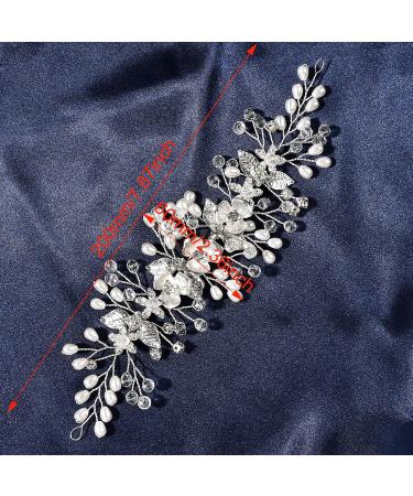 Flower Bride Wedding Hair Vine Silver Pearl Rhinestone Hair Accessories Bridesmaid Hair Clip Tiara Crystal Headpieces Bridal Prom Headband for Women Girls Hair Piece - Buy Online on GoSupps.com