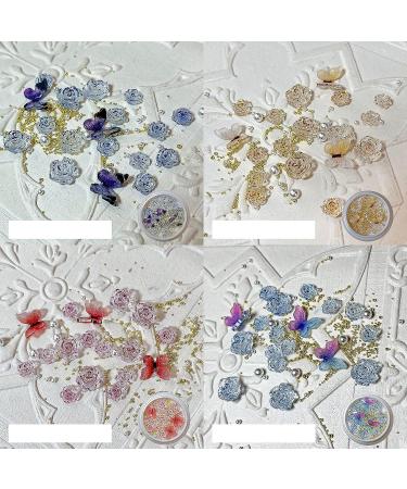 6 Boxes 3D Butterfly Rose Flower Nail Charms - Pink, Black, Blue Mix - Buy Online on GoSupps.com