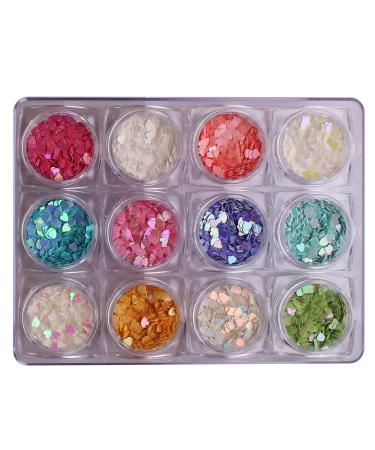 WOKOTO 12 Colors Heart-shaped Nail Art Glitter Sequins Holographic Laser Paillettes Mix Colors Sequins For Nail Art Decoration Eye Make Up Decoration LP0026