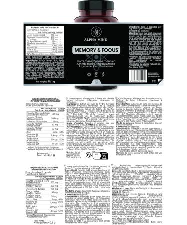 Powerful Nootropic - Memory and Concentration - With Lions Mane/Lions Mane Ginkgo biloba Bacopa Monnieri Rhodiola Rosea L Tyrosine Zinc B Vitamins - Caffeine Free - Buy Online on GoSupps.com