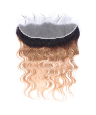 Ombre Brazilian Body Wave Lace Frontal 13x4 Ear to Ear Lace Frontal Closure 100% Unprocessed Virgin Remy Human Hair Swiss Lace Frontal Closure Bleached Knots Pre Plucked With Baby Hair (14 Inch) 14 Inch Ombre Body Wave 1...