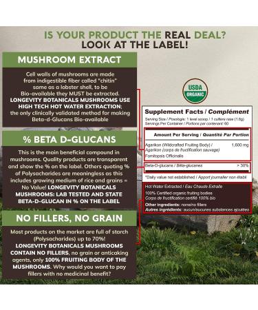Longevity Botanicals Organic Agarikon Mushroom Powder - 100% Fruiting Body - 100g - Buy Online on GoSupps.com