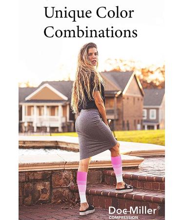 Doc Miller Calf Compression Sleeve 20-30 mmHg - Pink/White Large - Shin Splint & Varicose Vein Support - 1 Pair - Buy Online on GoSupps.com