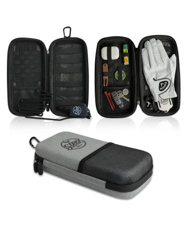 Steez Golf Accessory Case - Golf Bag Organizer. Airtight, Water-Resistant, Protective Hard Case for Phone, Tees, Ball Markers, Repair Tools, and Golf Essentials. Removable Golf Glove Hanger/Dryer Grey
