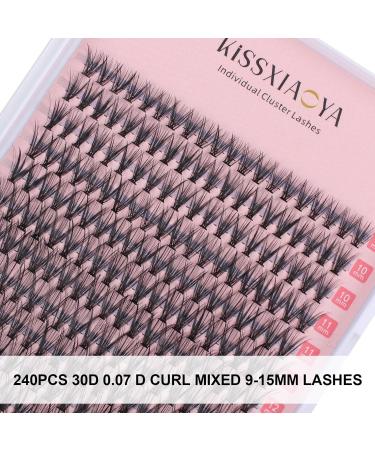 Cluster Eyelash Extensions Kit 240Pcs 30D 0.07 DCurl Mix 9-15mm Lashes - DIY Individual Soft Natural False Eyelashes with Bond, Seal & Applicator - 30P Kit - Buy Online on GoSupps.com