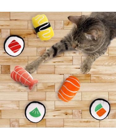 CiyvoLyeen 6 Pack Sushi Cat Toys with Catnip | Interactive Plush Gift for Cats | Teeth Cleaning Chew Toys for Kittens | Boredom Relief and Fun Bite Supplies - Buy Online on GoSupps.com