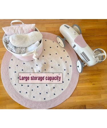Baby Laundry Basket - Large Grey Toy Storage Hamper with Pink Bunny Rattle - Nursery Organizer and Woven Baskets - Buy Online on GoSupps.com