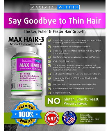 Maximize Within Max Hair-3: Advanced Hair Growth Formula with Biotin, Keratin & Bamboo for Stronger, Healthier Hair - Promotes Beautiful Hair, Glowing Skin & Strong Nails - Buy Online on GoSupps.com