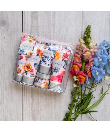 Vintage & Co Patterns & Petals Travel-Friendly Top-To-Toe Kit | Hand Cream Body Lotion Foot Cream Lip Balm & Swimming Salt | 50ml 30ml 10ml Sizes for Ultimate Care - Buy Online on GoSupps.com