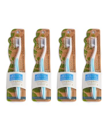 EcoFam Earth Friendly Compostable Adult Manual Toothbrushes - Silver Infused Soft Bristle Toothbrush (Blue 4 Pack)