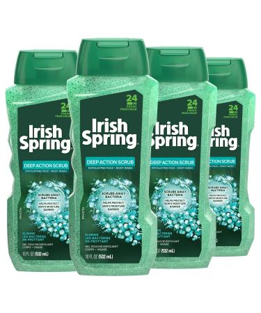 Irish Spring Exfoliating Men's Body Wash Shower Gel Deep Action Scrub - 18 fluid ounce (4 Pack) Deep Action Scrub 17.99 Fl Oz (Pack of 4)