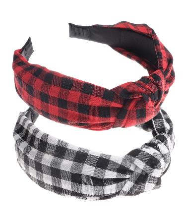 VIVIAN & VINCENT 2 Pack of Womens Vintage Plaid Headbands Headwraps Hair Band Valentines Gifts for Her Buffalo Plaid Black and Red Alt1 Buffalo Plaid Black and Red