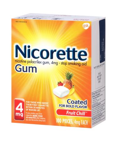 Nicorette Nicotine Gum Fruit Chill 4 Milligram Stop Smoking Aid 100 Count