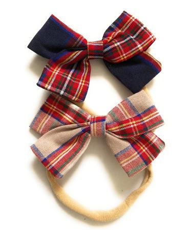 Beautiful Baby Bow Knot Plaid Gingham Festival Occasion Party Birthday Hair Accessory Soft Elastic Headbands (2 Sets A)
