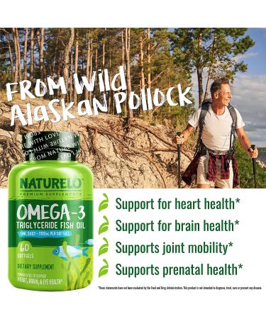 NATURELO Omega-3 Fish Oil Softgels - Lemon Flavor - 60 Count for Heart & Brain Health - Buy Online on GoSupps.com
