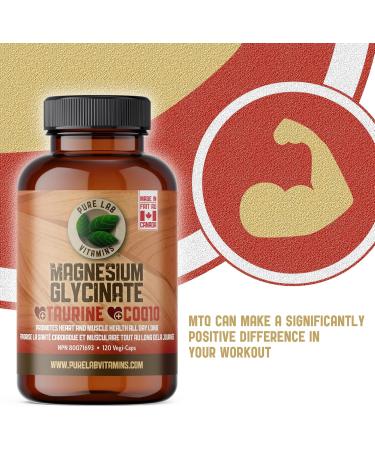 Pure Lab Vitamins | Magnesium Glycinate Complex with Taurine & Ubiquinol COQ10 Supplement | 120 Capsules | Cardio Healthy Heart Muscle Cramps Sleep Support Relaxation Sleep Healthy Bones and Teeth - Buy Online on GoSupps.com