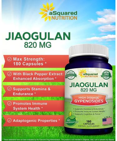 Jiaogulan Supplement - 180 Capsules with Black Pepper Extract | AMPK Activator & Adaptogen Pills | Max Strength 820mg Southern Ginseng Root Powder - Buy Online on GoSupps.com