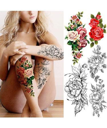 Floral Rose Temporary Tattoos for Women - Waterproof Body Art Stickers - Buy Online on GoSupps.com