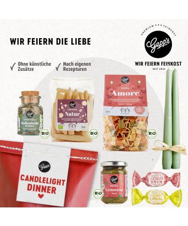 Gepp's Delicatessen Candlelight Dinner Surprise Bag | Romantic Gift Set with Heart-Shaped Pasta Organic Pesto Genovese & Italian Delicacies for Two - Buy Online on GoSupps.com