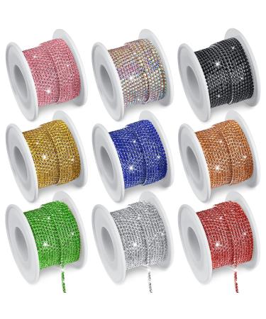 Kenning 9 Rolls Total 2 mm 90 Yards Crystal Rhinestone Close Chain Trimming Claw Chain Jewelry Crafts DIY Crystal Claw Cup Chain Roll