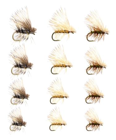 12 Favorite Fly Fishing Flies Assortment | Dry, Wet, Nymphs, Streamers, Wooly Buggers, Caddis | Trout, Bass Fishing Lure 12 Elk Hair Caddis