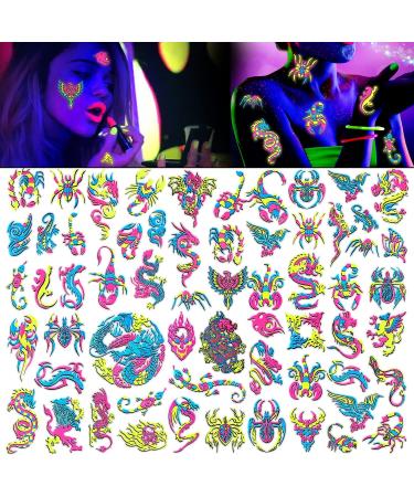 10 Sheets UV Neon Temporary Tattoos - Glow in the Dark Fake Tattoos for Rave Festival & Party Decorations - Buy Online on GoSupps.com