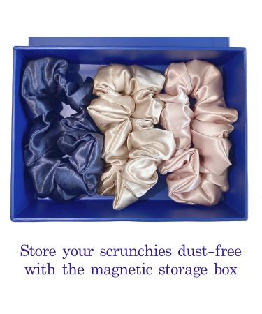 TruSilk 100% Mulberry Silk Scrunchie Gift Set by j&m | Box of 3 Medium Scrunchies - Champagne Pink & Navy | The Purest Silk with Strong Long-Lasting Elastic - Buy Online on GoSupps.com