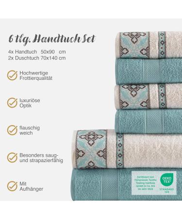 Class Home Collection 6-Piece Jacquard Cotton Bath Towels Set - Alya Turquoise | Premium Quality & International Shipping - Buy Online on GoSupps.com