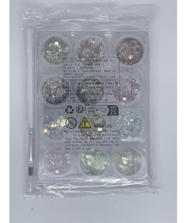 12 Colors Holographic Nail Glitter & Makeup Sequins - Glitter Powder for Face Hair & Body Decoration | Festival Essentials with Brush - Buy Online on GoSupps.com