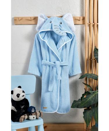 Ely Parker Children's Bathrobe for Boys & Girls | Super Soft Turkish Cotton Hooded Towel | Elephant Blue | Ages 7-8 - Buy Online on GoSupps.com
