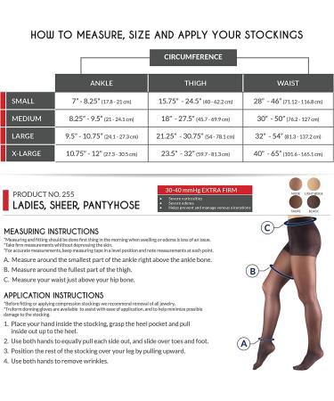 Truform 30-40 mmHg Sheer Compression Pantyhose - Women's Shaping Tights (Black, 20 Denier, Medium) - Buy Online on GoSupps.com