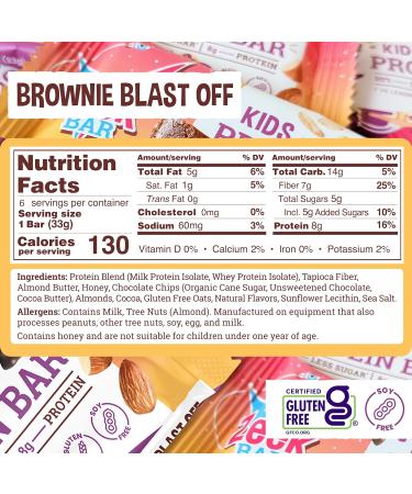 ZEEK BAR Kids Protein Bars - 50% Less Sugar 8g Protein - All Natural Non-GMO Gluten Free - 12 Count Variety (Brownie Blast Off & Cosmic Cookie Dough - Buy Online on GoSupps.com