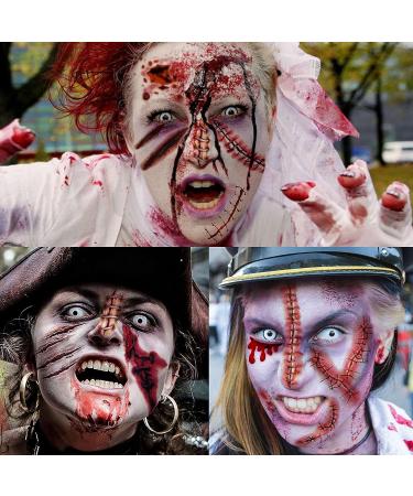 JOEHAPY Halloween Fake Scar Tattoos Sticker Set - 435+ PCS 3D Chucky Stitches Tattoo for Women Men Kids - Fake Blood Wound Cut Zombie Tattoos Face Makeup Kit - Buy Online on GoSupps.com
