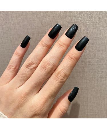 NOVO OVO Medium Square Black Sparkle False Press on Nails - Feijoada Glossy Acrylic Kit for Spring, Summer & Halloween - Buy Online on GoSupps.com