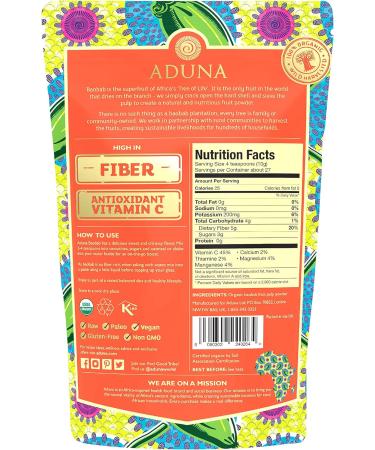 Aduna Organic Baobab Powder - 100% Natural Raw Superfruit Vitamin Powder - FairWild Certified - 275g Resealable Pack - Buy Online on GoSupps.com