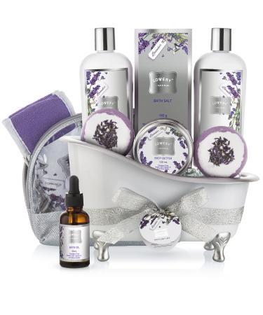 Fathers Day Bath Gift Basket Set for Women: Relaxing at Home Spa Kit Scented - Lavender and Jasmine with Large Bath Bombs  Salts  Shower Gel  Body Butter Lotion  Bath Oil  Bubble Bath  Loofah & More