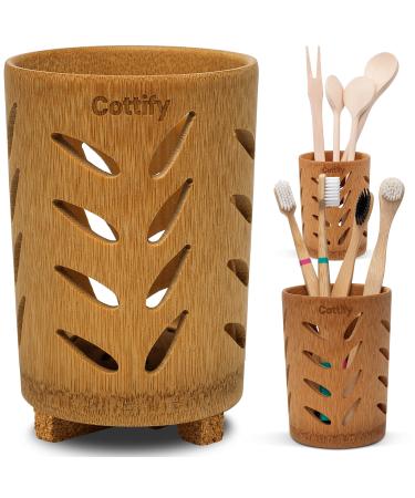 Cottify Bamboo Toothbrush Holder for Bathroom  Toothbrush Cup with Drainage  Quick Drying Bathroom Cup 360  airflow Toothpaste Holder for Bathroom  Bathroom Cup Holder Toothbrush Drainer  Leaves Matte