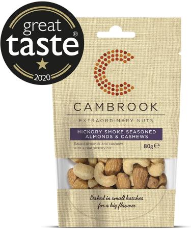 Cambrook Hickory Smoke Seasoned Almonds & Cashews 80g Bag - Premium Quality, Gluten-Free, Vegan Nuts - Buy Online on GoSupps.com
