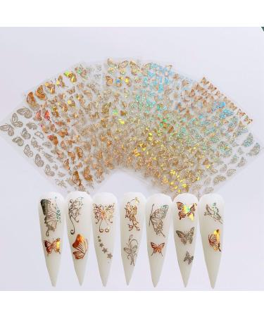 NAIL ANGEL 8Sheets Nail Art Adhesive Sticker Sheets Different Laser Gold and Silver Color Butterfly Shapes Nail Art Decoration 10238