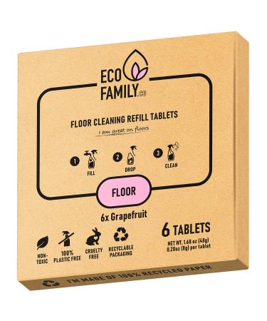 Eco Family Floor Cleaning Tablets Refill (6x 8g) | Eco-Friendly Plastic-Free Non-Toxic Cruelty-Free | Grapefruit Scent | For All Floors | Dissolve in Water