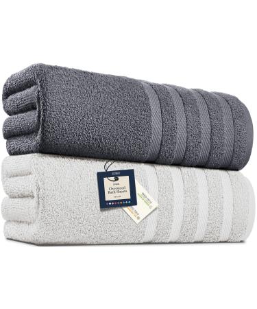 Jumbo Bath Sheets Towels For Adults 35" x 70" - 2-Pack - 100% Cotton Bath Sheet Set - Extra Large Oversized Bath Towels - Absorbent Bath Towel Set - Heavenly-Soft Bathroom Towels - Oeko-Tex Towels Gray & White
