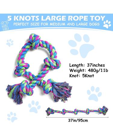 Aitmexcn Indestructible Dog Toys - 5-Knot Rope for Large & Medium Dogs | 100% Cotton Teething Toy (95 cm XXL) - Buy Online on GoSupps.com
