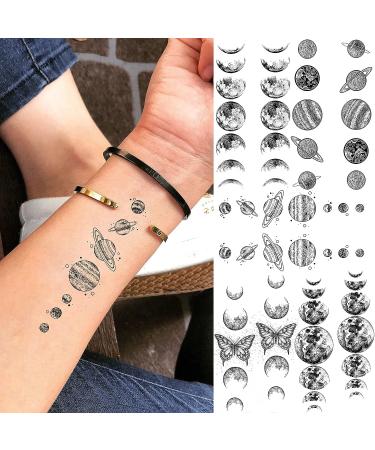 Realistic Space Planets Chain Temporary Tattoos - Shegazzi 15 Sheets for Men, Women, and Kids | Solar System Moon Sun Star Fake Tattoo Sticker - Buy Online on GoSupps.com