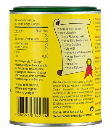 Seitenbacher Clear Vegetable Broth - Vegan Gluten-Free Fat-Free Lactose-Free | 6 Pack (6x140g) - International Shipping - Buy Online on GoSupps.com