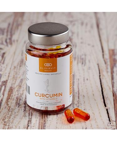 Elixirvit Liquid Curcumin with Vitamin D - 185x More Bioavailable, NovaSOL Extract, 60 High Strength Capsules - Buy Online on GoSupps.com