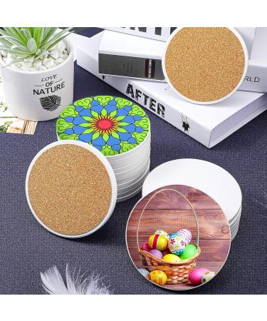 4 Inch Round White Unglazed Ceramic Coasters with Cork Backing - 48 Pieces for Crafts, DIY Projects, Painting, Mosaics - Buy Online on GoSupps.com